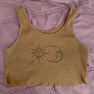 sun and moon ribbed lattice trim crop tank top